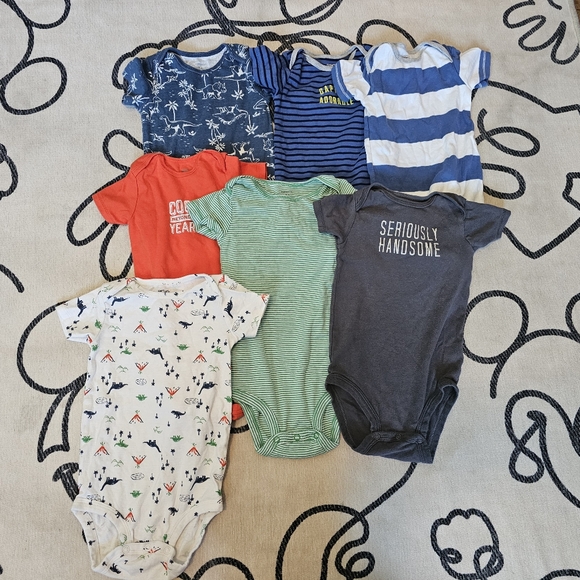 Bundle 7 Carter's Short Sleeve Cotton Baby Infant Body Suits Boy 24 Months - Picture 2 of 6